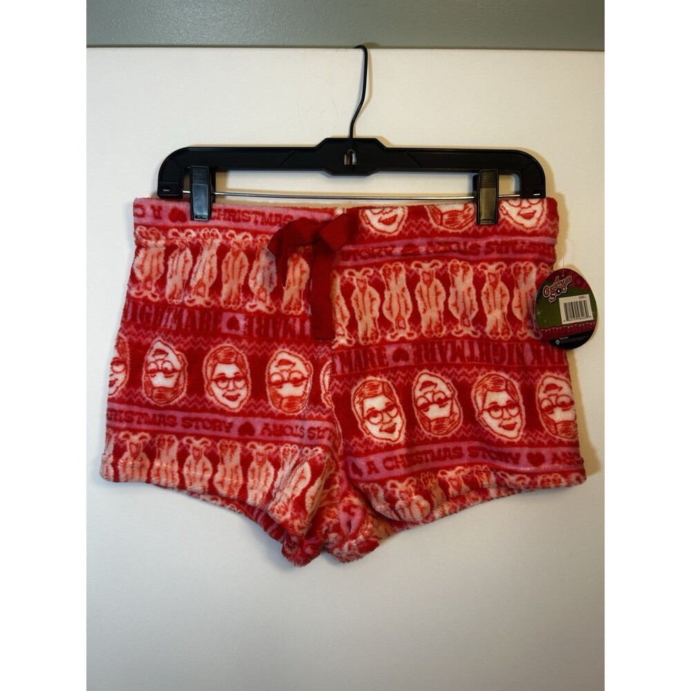 A Christmas Story Pink Red Plush Fleece Pajama Sleep Shorts Women’s Large NWT - Picture 10 of 13